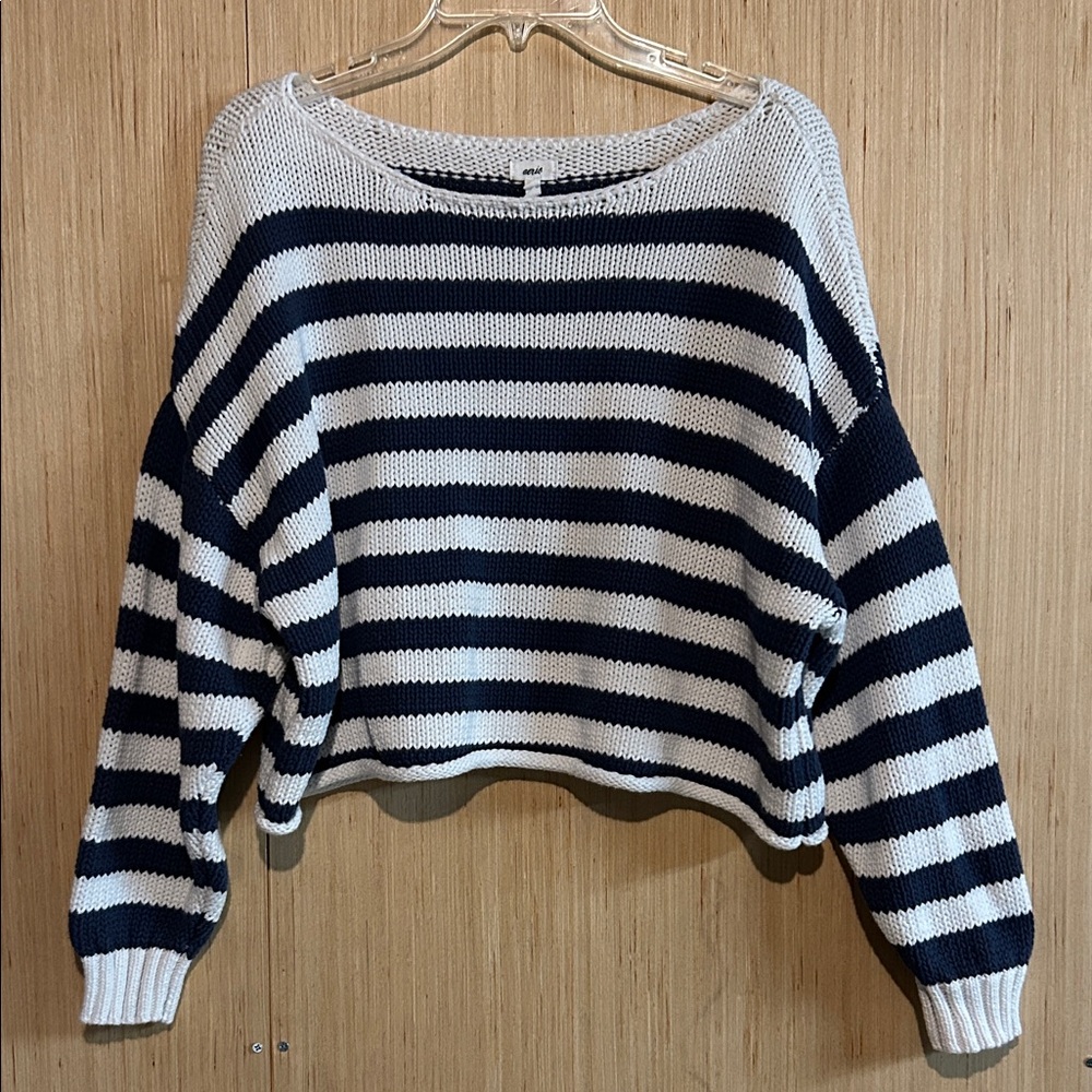 Aerie Striped Navy and White Crew Neck Sweater